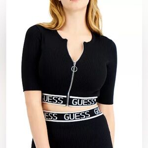 Guess logo cropped zipped top NWT